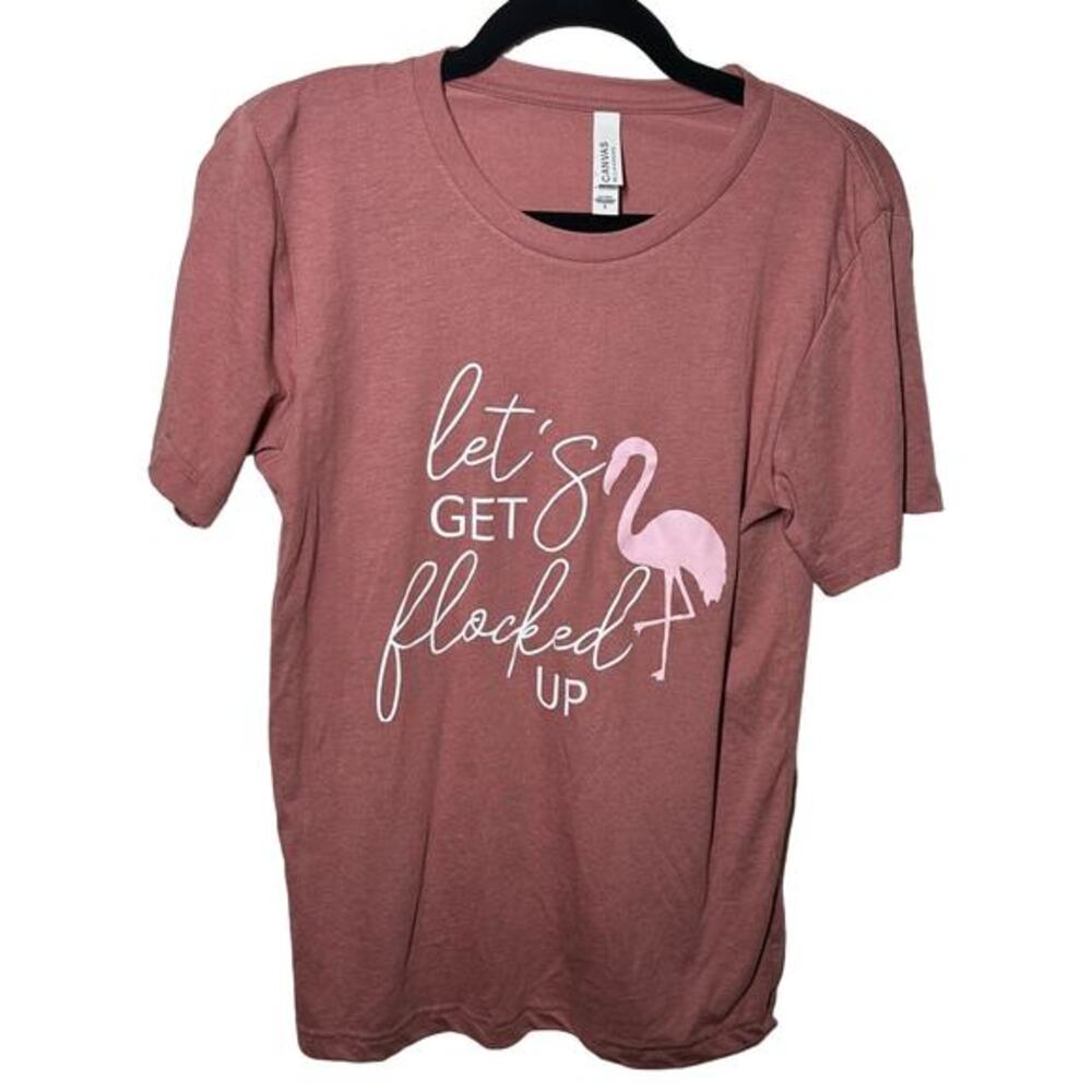 Bella + Canvas Pink Flamingo Graphic Printed‎ Short Sleeve Tee Shirt Size Small